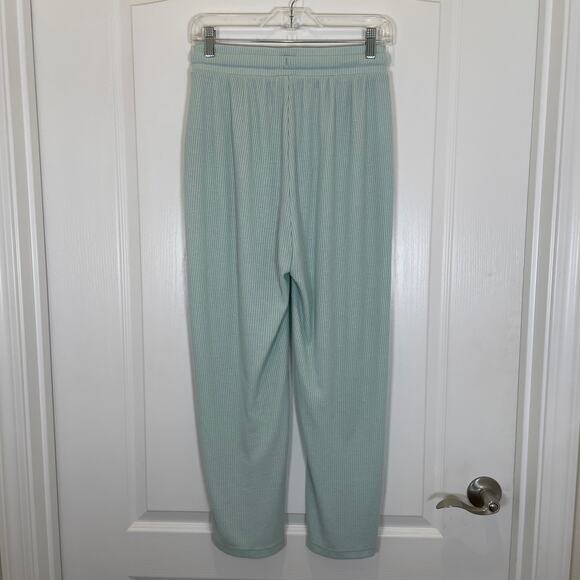 Gymshark Seafoam Green Relaxed Ribbed Pants Drawstring Straight Leg w/ Slits S - Picture 6 of 6